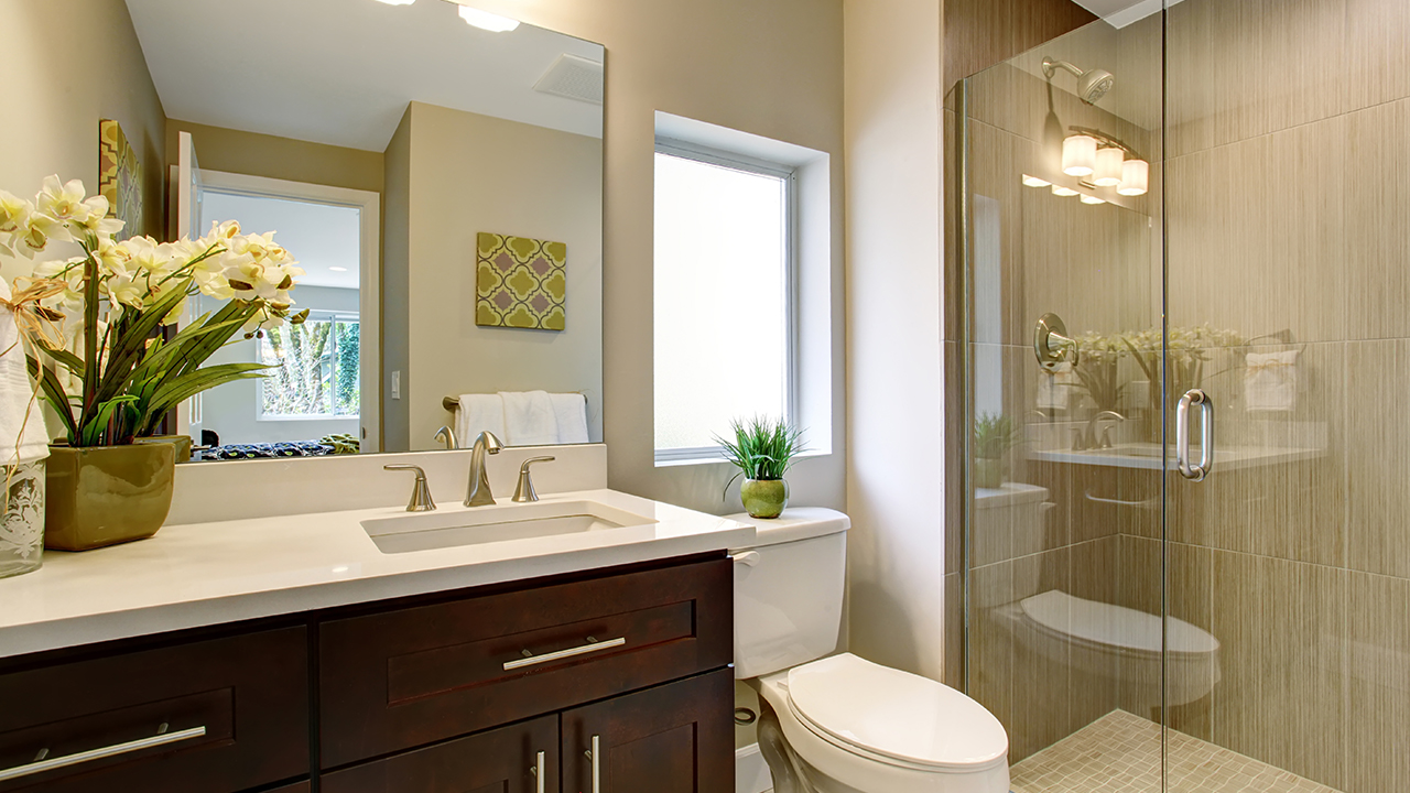 Modern bathroom with glass shower